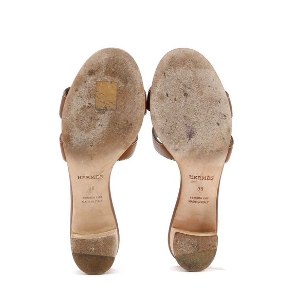 Hermes Women's Oasis Sandals Leather Brown - Picture 4 of 6